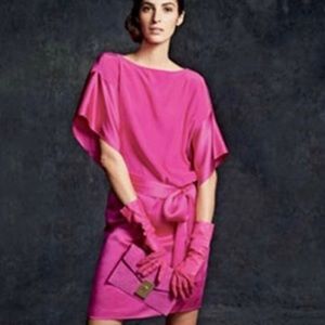 NWT STUNNING 100% silk Talbots kimono dress.  Hot pink, wide tie at waist, sz 8